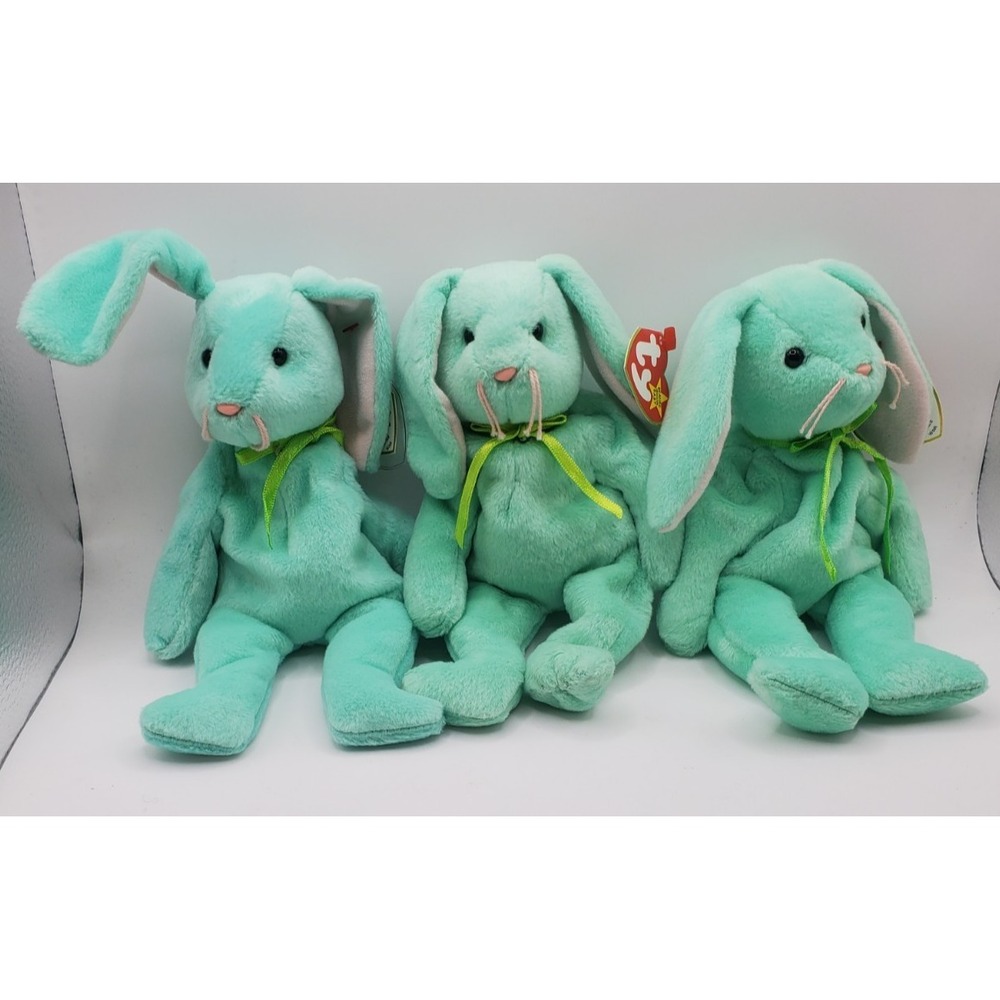 Vintage Ty Beanie Baby Bunny Rabbit Hippity w/ Tag Spring Easter Lot of 3